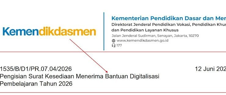 Surat Edaran Pengisian Surat Kesediaan Menerima Bantuan Digitalisasi Pembelajaran Tahun 2026