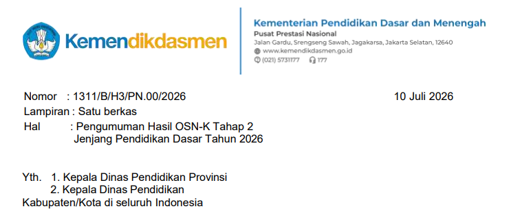 Hasil OSNK Tahap 2