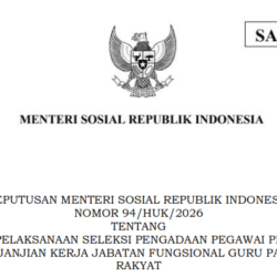 Keputusan Menteri Sosial Nomor 94 Tahun 2026 Tentang Pedoman Pelaksanaan Seleksi PPPK Guru pada Sekolah Rakyat